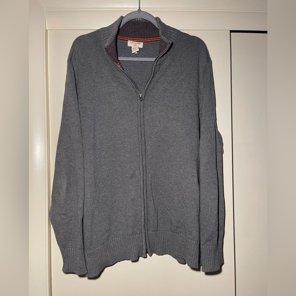 Men’s Dockers Full Zip Sweater Gray size Large